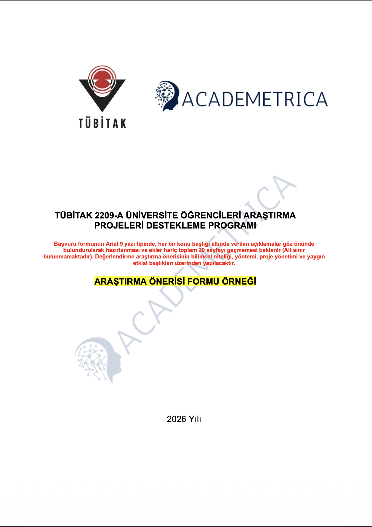 TÜBİTAK 2209-A Örnek Proje Önerisi Belgesi